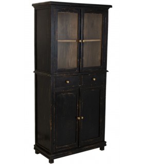 Vitrina realizada en madera maciza de mango decapada en color negro