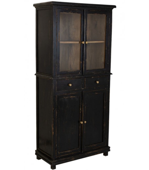 Vitrina realizada en madera maciza de mango decapada en color negro