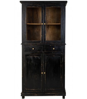 Vitrina realizada en madera maciza de mango decapada en color negro