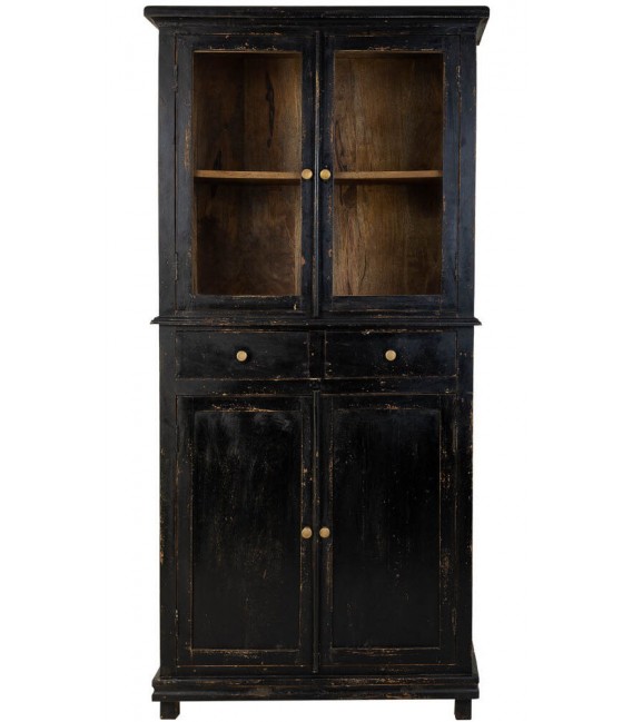 Vitrina realizada en madera maciza de mango decapada en color negro