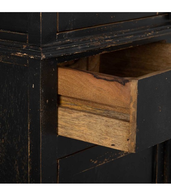 Vitrina realizada en madera maciza de mango decapada en color negro