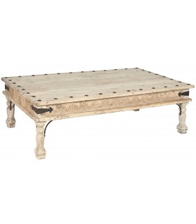 Mesa de centro muy grande, madera de mango natural tallado