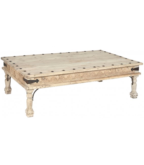 Mesa de centro muy grande, madera de mango natural tallado