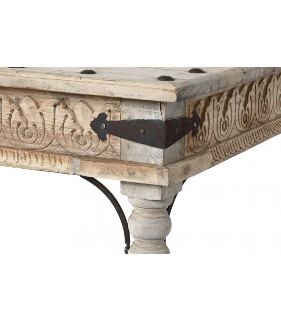 Mesa de centro muy grande, madera de mango natural tallado