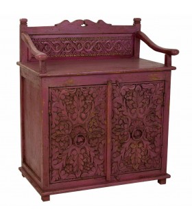 Taquillón madera maciza mango tallada decapada en color granate