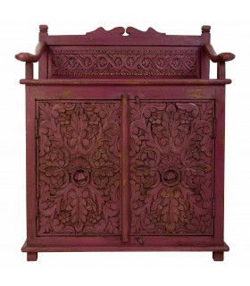 Taquillón madera maciza mango tallada decapada en color granate