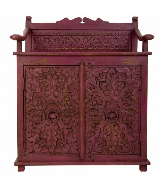 Taquillón madera maciza mango tallada decapada en color granate