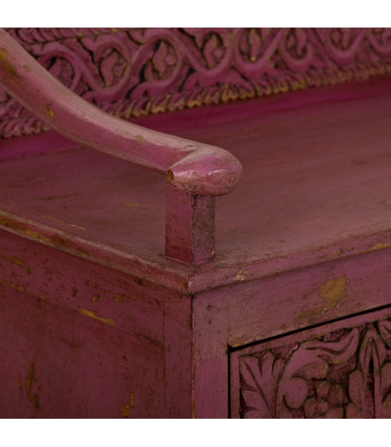 Taquillón madera maciza mango tallada decapada en color granate