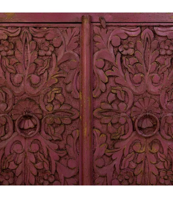 Taquillón madera maciza mango tallada decapada en color granate