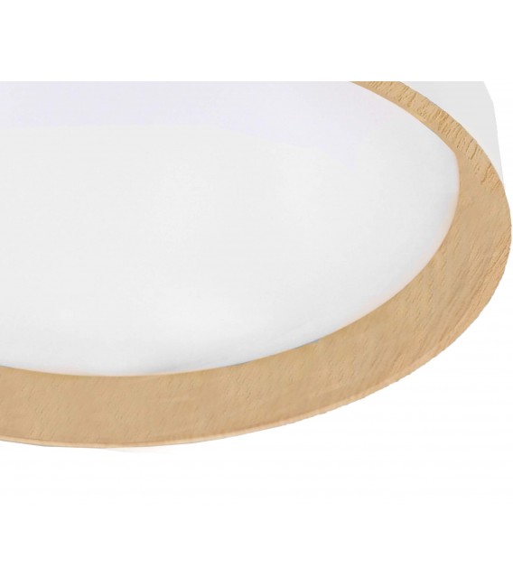 Plafón de techo redondo blanco e imitación madera, de diseño original