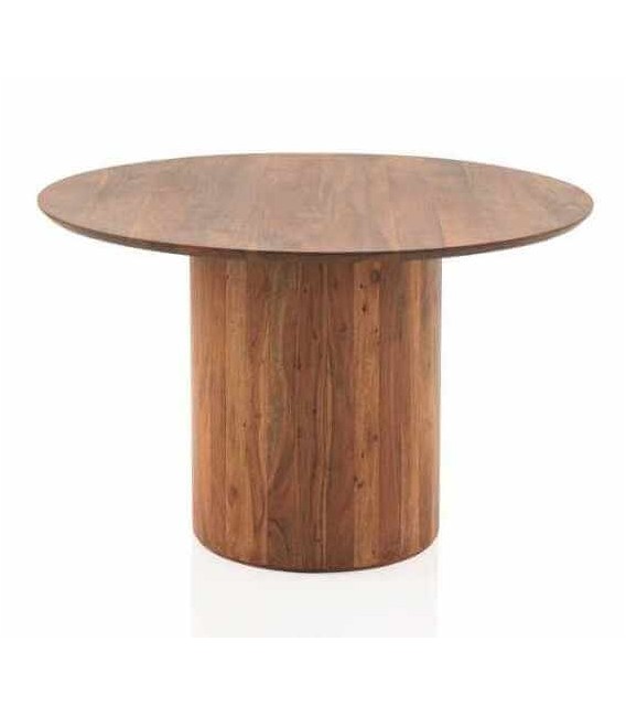 Mesa de comedor redonda realizada en madera de acacia natural