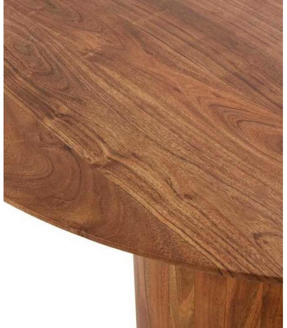 Mesa de comedor redonda realizada en madera de acacia natural