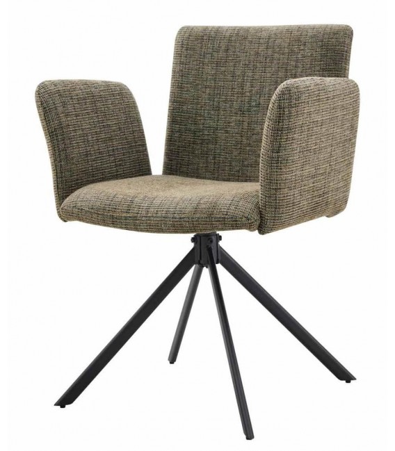 Sillón de comedor comodo color verde patas hierro negro.