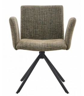 Sillón de comedor comodo color verde patas hierro negro.