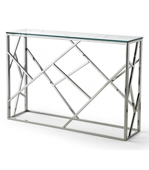 Consola entrada acero inoxidable cromado y cristal templado