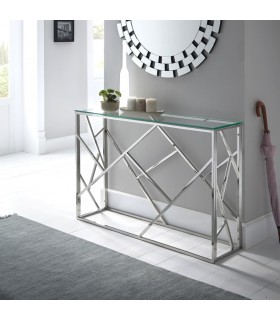 Consola entrada acero inoxidable cromado y cristal templado