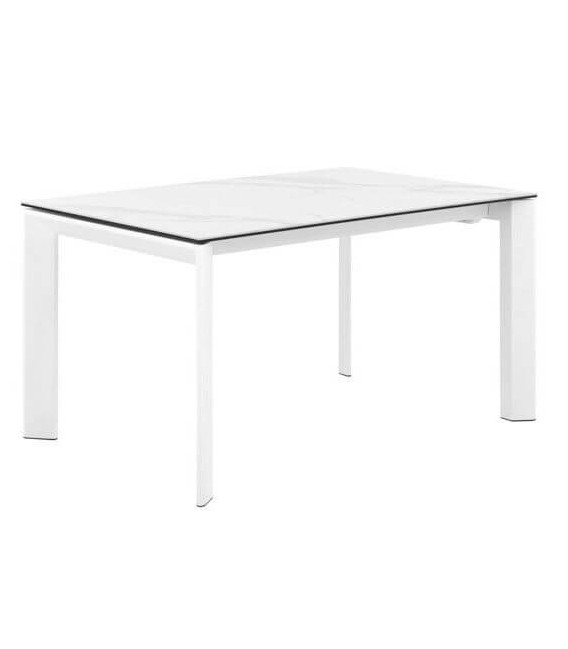 Mesa comedor rectangular extensible tapa en porcelánico mármol blanco