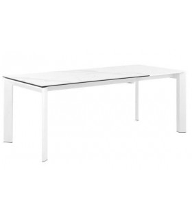 Mesa comedor rectangular extensible tapa en porcelánico mármol blanco
