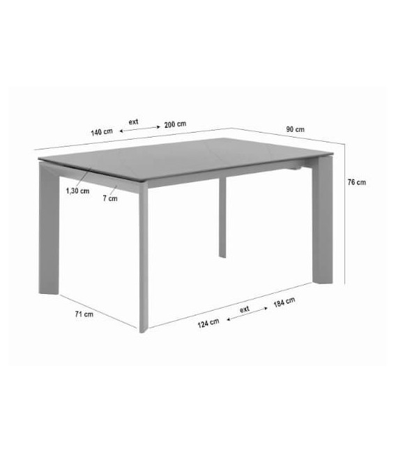 Mesa comedor rectangular extensible tapa en porcelánico mármol blanco