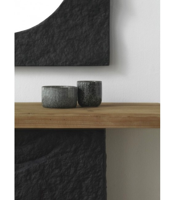 Consola de entrada madera natural pie poli resina imitación roca negra