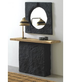 Espejo cuadrado realizado en poli resina imitación roca negra