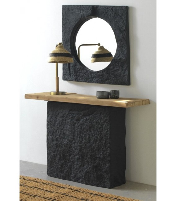 Espejo cuadrado realizado en poli resina imitación roca negra