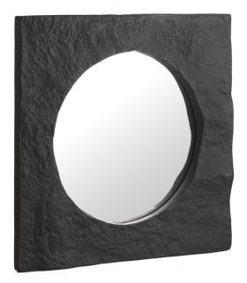 Espejo cuadrado realizado en poli resina imitación roca negra