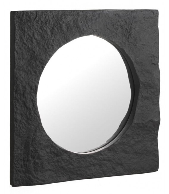 Espejo cuadrado realizado en poli resina imitación roca negra