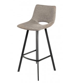Taburete de barra tela chenilla color topo patas metálicas negras