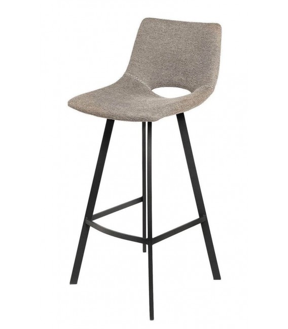 Taburete de barra tela chenilla color topo patas metálicas negras