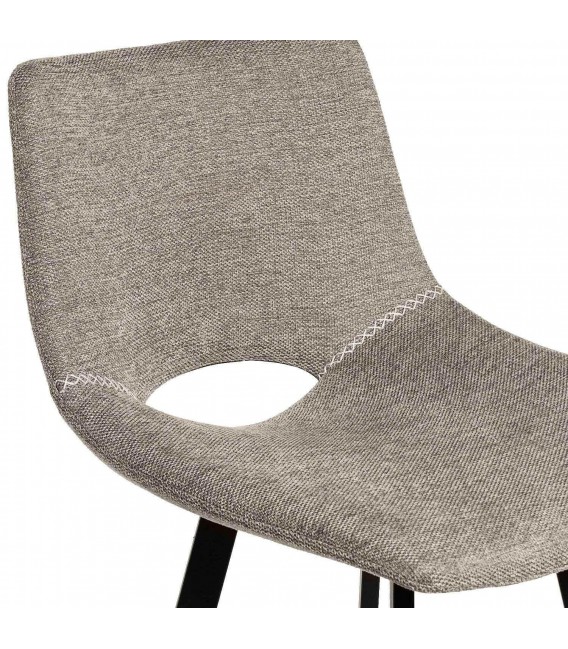 Taburete de barra tela chenilla color topo patas metálicas negras