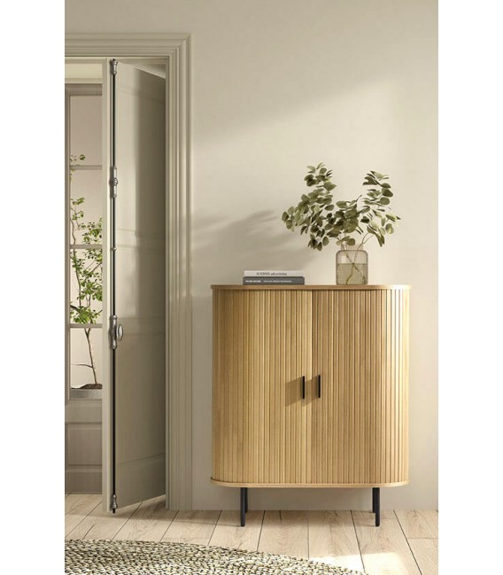 Armario bajo puertas correderas madera de roble natural metal negro mdmhogar