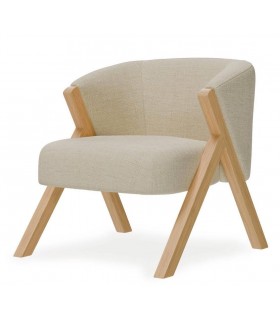 Butaca estilo nórdico color beige con las patas en madera natural mdmhogar