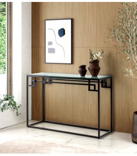 Consola de entrada acero inoxidable negro y cristal templado 1 cm