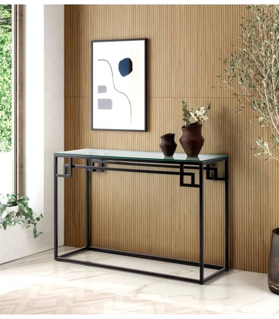 Consola de entrada acero inoxidable negro y cristal templado 1 cm