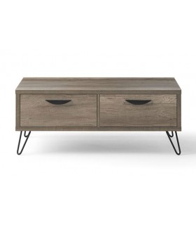 Mesa de centro rectangular con 2 cajones, nogal y metal negro mdmhogar