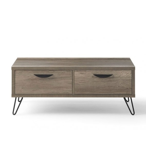 Mesa de centro rectangular con 2 cajones, nogal y metal negro mdmhogar