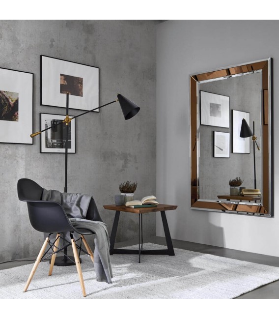 Espejo de pared rectangular grande, espejo acabado plata y ámbar mdmhogar