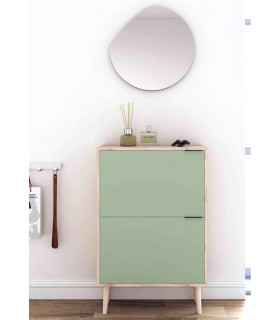Mueble zapatero melamina roble natural y verde, 10 pares de zapatos