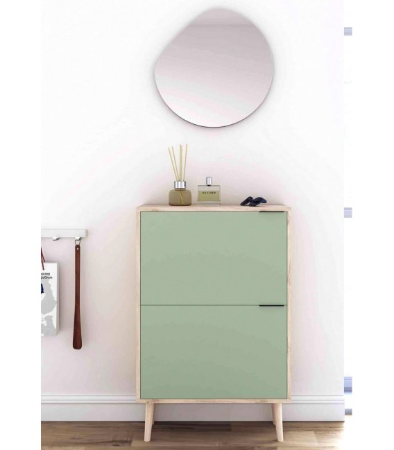 Mueble zapatero melamina roble natural y verde, 10 pares de zapatos