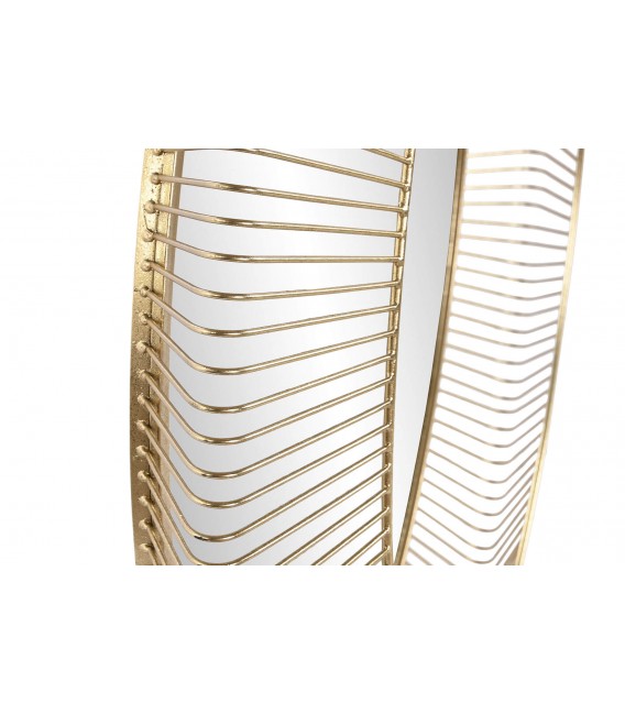 Bonito espejo redondo de metal acabado en oro de estilo art decó mdmhogar