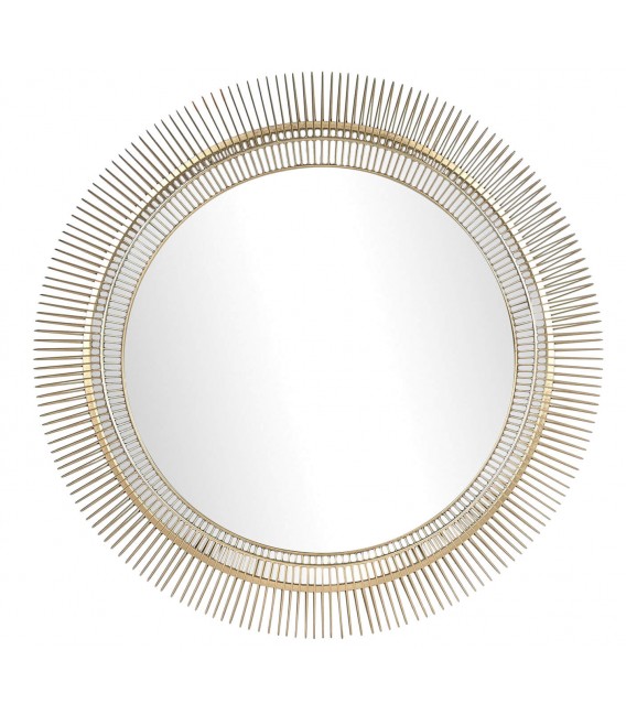 Bonito espejo redondo de metal acabado en oro de estilo art decó mdmhogar