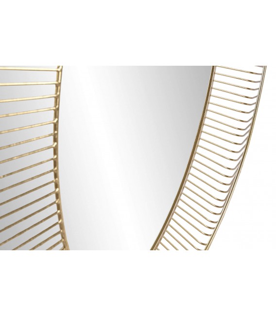 Bonito espejo redondo de metal acabado en oro de estilo art decó mdmhogar