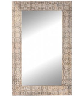 Espejo de pared rectangular, madera de mango serigrafiada en blanco