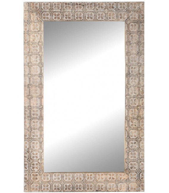 Espejo de pared rectangular, madera de mango serigrafiada en blanco