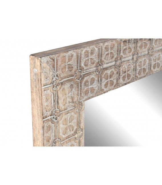 Espejo de pared rectangular, madera de mango serigrafiada en blanco
