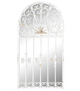 Espejo artesanal metal acabado, blanco envejecido, efecto ventana mdmhogar