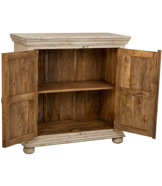 Taquillón madera maciza de mango acabado crema patinado