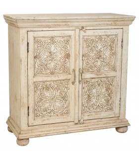 Taquillón madera maciza de mango acabado crema patinado