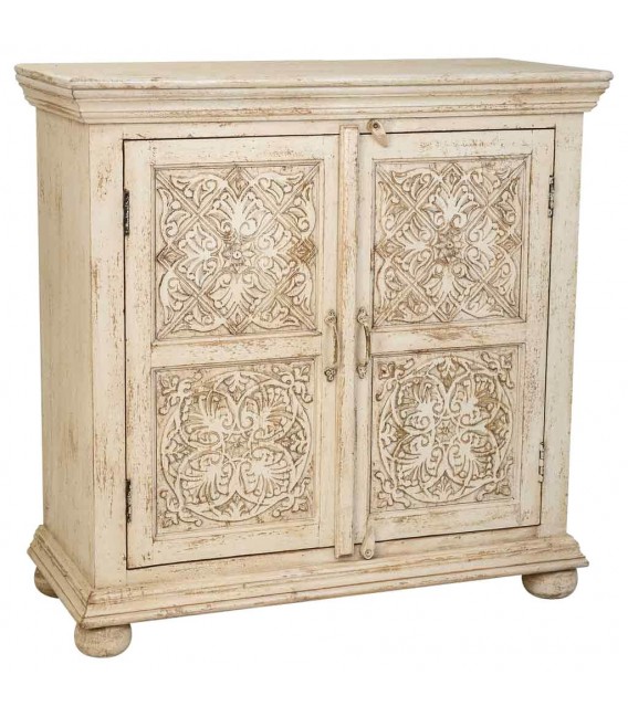 Taquillón madera maciza de mango acabado crema patinado